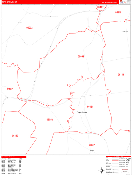 New Britain Zip Code Wall Map